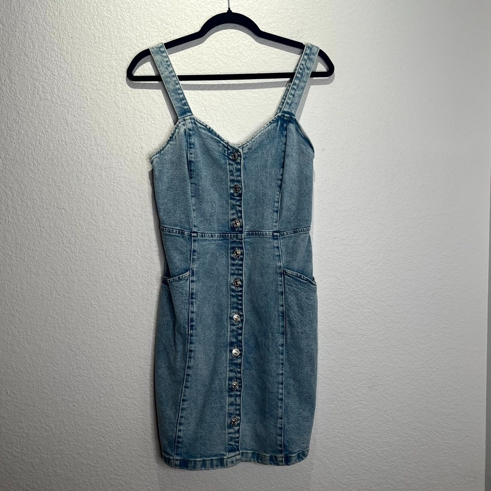 Mango Light Blue Denim Mini Dress with Front Buttons